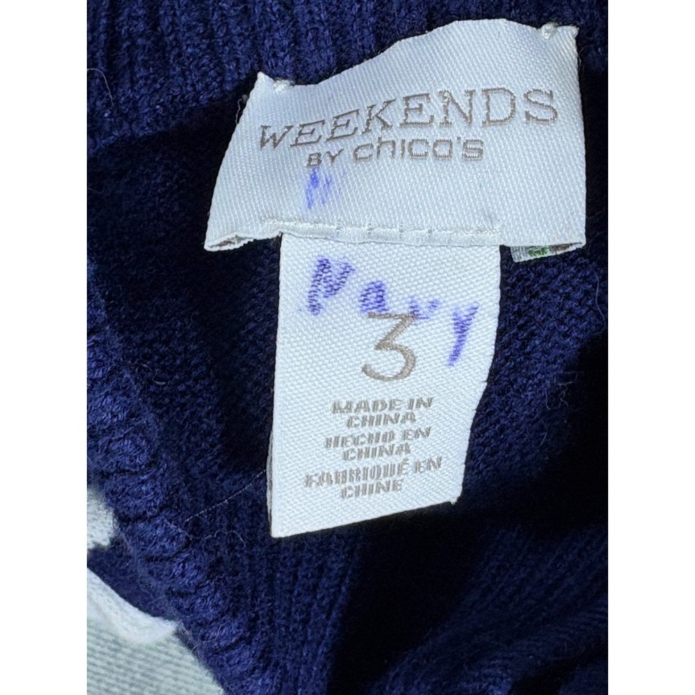 Chicos Weekends Cardigan Sweater Navy w/White Lightweight Beach Summer Nights 3 - Picture 6 of 15